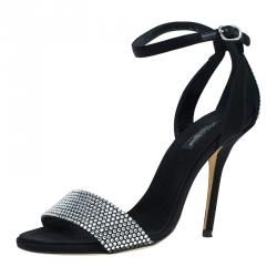 Pre Owned Dolce and Gabbana Black Embellished Satin Ankle Strap Sandals Size 37