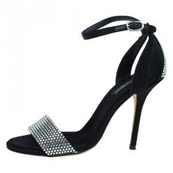 Pre Owned Dolce and Gabbana Black Embellished Satin Ankle Strap Sandals Size 37