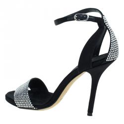 Pre Owned Dolce and Gabbana Black Embellished Satin Ankle Strap Sandals Size 37