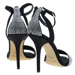 Pre Owned Dolce and Gabbana Black Embellished Satin Ankle Strap Sandals Size 37