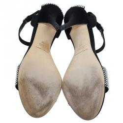 Pre Owned Dolce and Gabbana Black Embellished Satin Ankle Strap Sandals Size 37