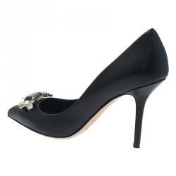 Pre Owned Dolce and Gabbana Black Leather Embellished Pumps Size 37
