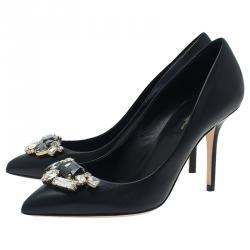 Pre Owned Dolce and Gabbana Black Leather Embellished Pumps Size 37