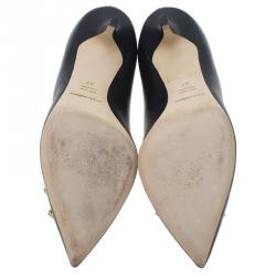 Pre Owned Dolce and Gabbana Black Leather Embellished Pumps Size 37