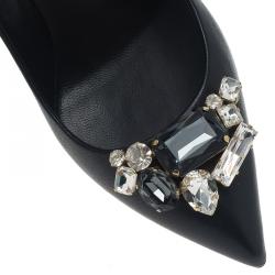 Pre Owned Dolce and Gabbana Black Leather Embellished Pumps Size 37