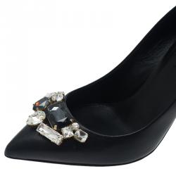 Pre Owned Dolce and Gabbana Black Leather Embellished Pumps Size 37