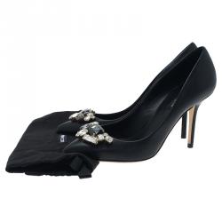 Pre Owned Dolce and Gabbana Black Leather Embellished Pumps Size 37
