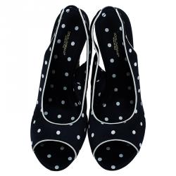 مملوكة مسبقًا Dolce and Gabbana Black Satin Polka Dot Slingback Wedges Size 37.5
