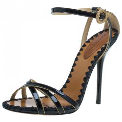 Pre Owned Dolce and Gabbana Black Patent Ankle Strap Sandals Size 40.5