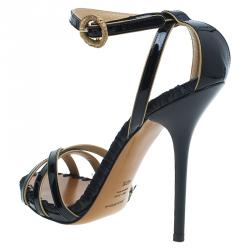 Pre Owned Dolce and Gabbana Black Patent Ankle Strap Sandals Size 40.5