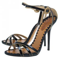 Pre Owned Dolce and Gabbana Black Patent Ankle Strap Sandals Size 40.5