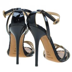 Pre Owned Dolce and Gabbana Black Patent Ankle Strap Sandals Size 40.5