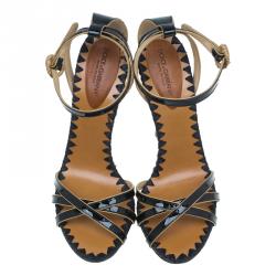 Pre Owned Dolce and Gabbana Black Patent Ankle Strap Sandals Size 40.5