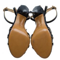 Pre Owned Dolce and Gabbana Black Patent Ankle Strap Sandals Size 40.5