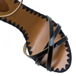 Pre Owned Dolce and Gabbana Black Patent Ankle Strap Sandals Size 40.5
