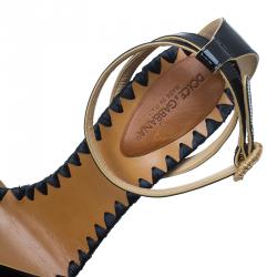 Pre Owned Dolce and Gabbana Black Patent Ankle Strap Sandals Size 40.5
