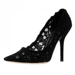 Pre Owned Dolce and Gabbana Black Lace Pointed Toe Pumps Size 36