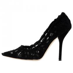 Pre Owned Dolce and Gabbana Black Lace Pointed Toe Pumps Size 36