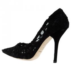 Pre Owned Dolce and Gabbana Black Lace Pointed Toe Pumps Size 36