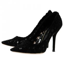 Pre Owned Dolce and Gabbana Black Lace Pointed Toe Pumps Size 36