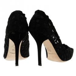 Pre Owned Dolce and Gabbana Black Lace Pointed Toe Pumps Size 36