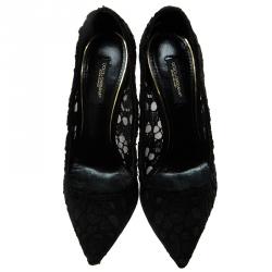 Pre Owned Dolce and Gabbana Black Lace Pointed Toe Pumps Size 36