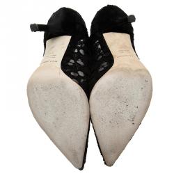 Pre Owned Dolce and Gabbana Black Lace Pointed Toe Pumps Size 36