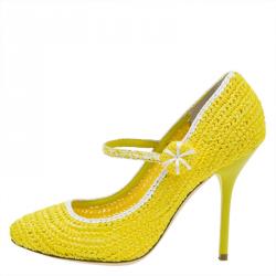 Pre Owned Dolce and Gabbana Yellow Raffia Mary Jane Pumps Size 37