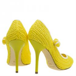 Pre Owned Dolce and Gabbana Yellow Raffia Mary Jane Pumps Size 37