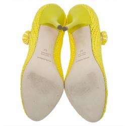 Pre Owned Dolce and Gabbana Yellow Raffia Mary Jane Pumps Size 37