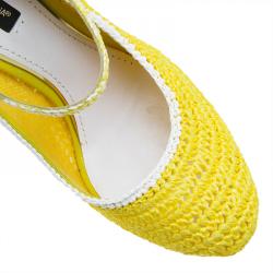 Pre Owned Dolce and Gabbana Yellow Raffia Mary Jane Pumps Size 37