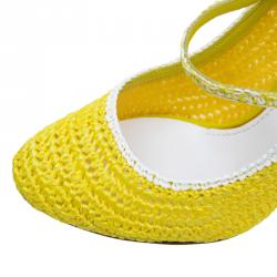 Pre Owned Dolce and Gabbana Yellow Raffia Mary Jane Pumps Size 37