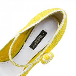 Pre Owned Dolce and Gabbana Yellow Raffia Mary Jane Pumps Size 37