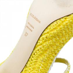 Pre Owned Dolce and Gabbana Yellow Raffia Mary Jane Pumps Size 37