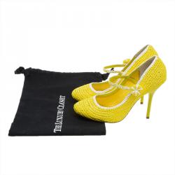 Pre Owned Dolce and Gabbana Yellow Raffia Mary Jane Pumps Size 37
