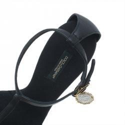 Dolce and Gabbana Black Leather and Suede Heritage Coin Detail Sandals Size 39