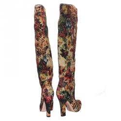 Pre Owned Dolce and Gabbana Multicolor Brocade Over the Knee Boots Size 36