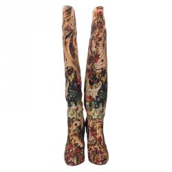 Pre Owned Dolce and Gabbana Multicolor Brocade Over the Knee Boots Size 36