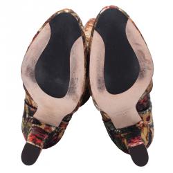 Pre Owned Dolce and Gabbana Multicolor Brocade Over the Knee Boots Size 36