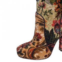 Pre Owned Dolce and Gabbana Multicolor Brocade Over the Knee Boots Size 36