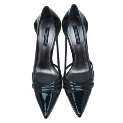 Pre Owned Dolce and Gabbana Black Leather Cutout Strappy Pointed Toe Pumps Size 36