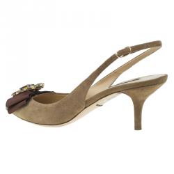 Pre Owned Dolce and Gabbana Brown Suede Bow Embellished Slingback Sandals Size 39