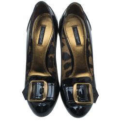 Pre Owned Dolce and Gabbana Black Patent Buckle Detail Pumps Size 38.5