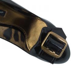 Pre Owned Dolce and Gabbana Black Patent Buckle Detail Pumps Size 38.5