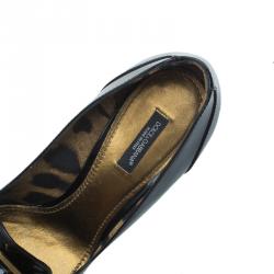 Pre Owned Dolce and Gabbana Black Patent Buckle Detail Pumps Size 38.5