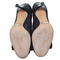Pre Owned Dolce and Gabbana Black Lace Crystal Embellished Peep Toe Pumps Size 36.5