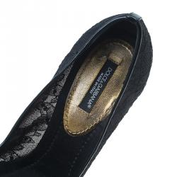 Pre Owned Dolce and Gabbana Black Lace Crystal Embellished Peep Toe Pumps Size 36.5