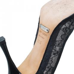 Pre Owned Dolce and Gabbana Black Lace Crystal Embellished Peep Toe Pumps Size 36.5