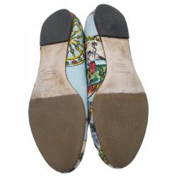 Pre Owned Dolce and Gabbana Multicolor Canvas Sicilia Printed Smoking Slippers Size 39