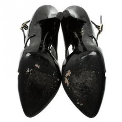 Pre Owned حذاء كعب عالي دولتشي أند غابانا جلد أسود لامع بحزام للكاحل مقدمة مدببة مقاس 39